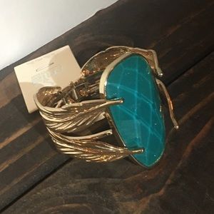 Large teal and gold cuff bracelet